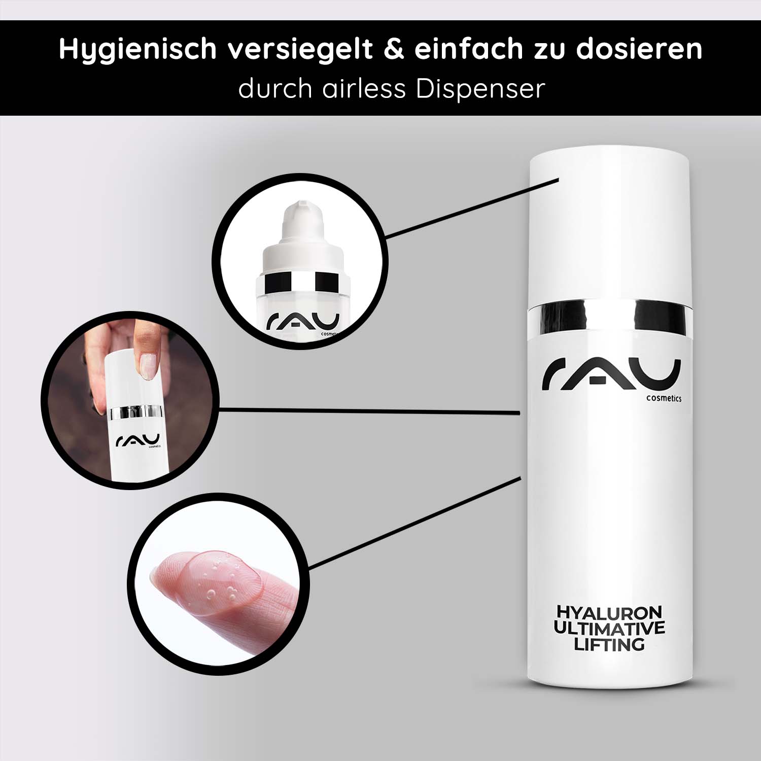 Hyaluron Ultimative Lifting 50 ml Hyaluron Lifting Gel für trockene Haut Hyaluron Ultimative Lifting Serum im Airless-Spender mit hygienischer Versiegelung, einfacher Dosierung und gelartiger Textur, entwickelt für feuchtigkeitsspendende und Anti-Aging-Vorteile bei trockener Haut.