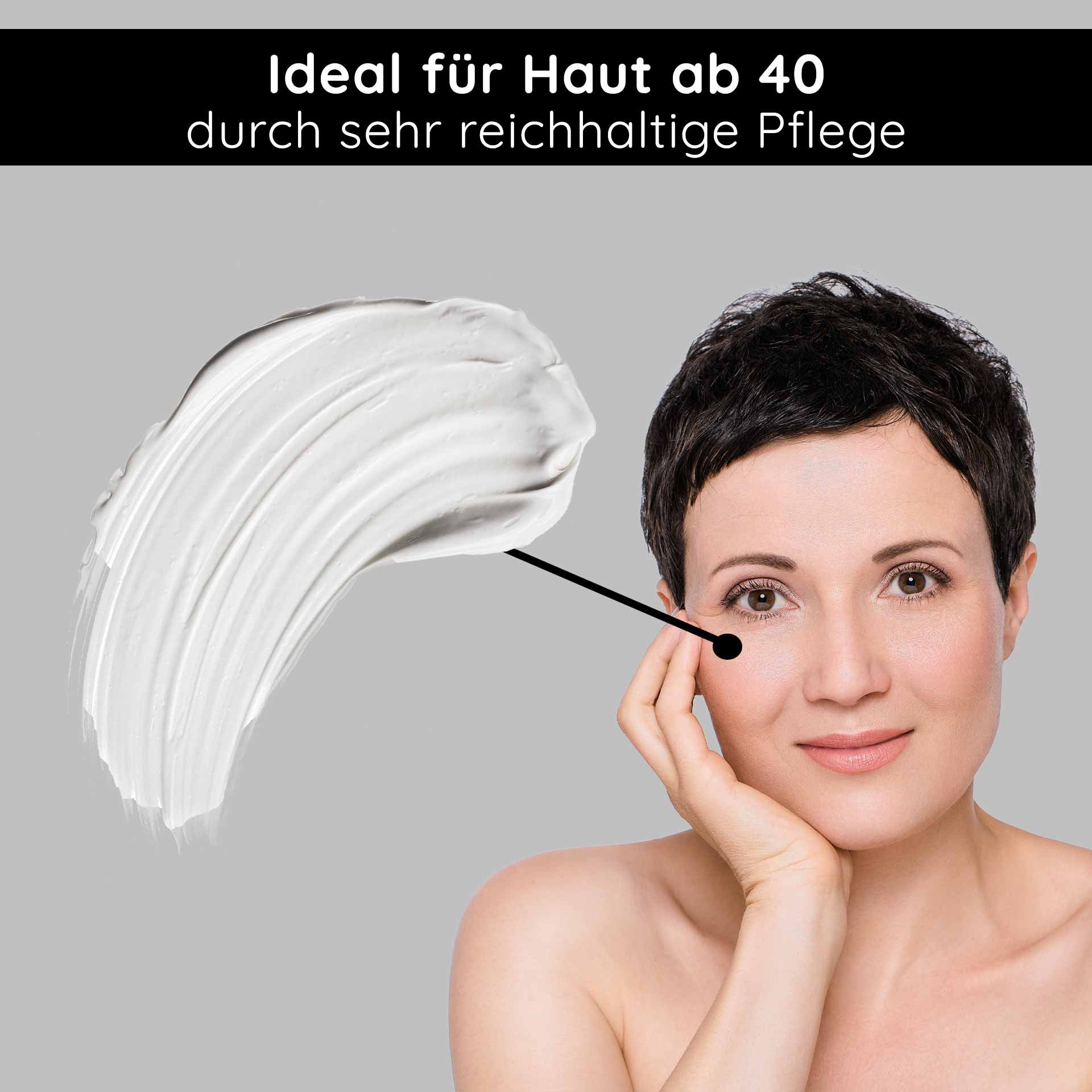 Hochwertiger Tiegel: Die Stem Cell Eye Cream im luxuriösen Gefäß mit silbernem Deckel für eine exklusive Augenpflege.