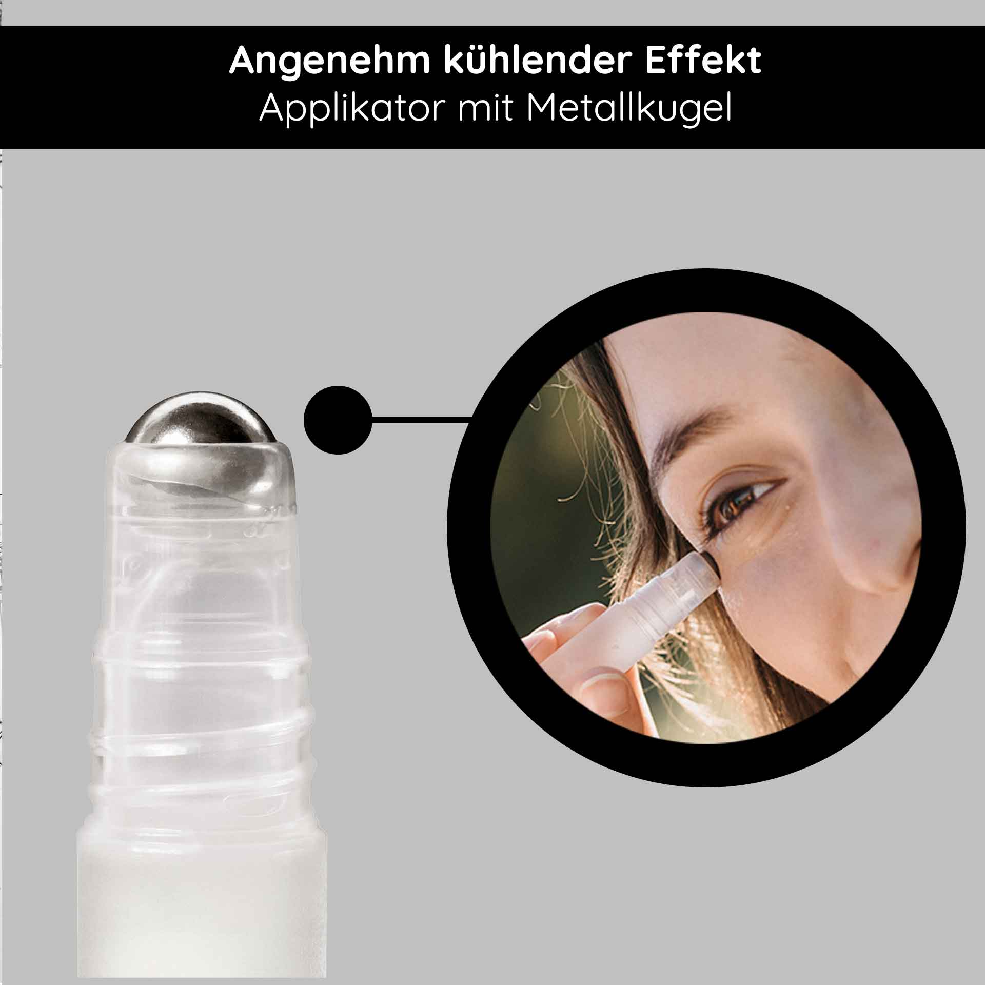 Eye Lifting Roll On 10 ml for a radiant eye area Angenehm kühlender Applikator mit Metallkugel für den RAU Eye Lifting Roll On, Anwendung zur Reduzierung von Fältchen, Augenringen und Tränensäcken.