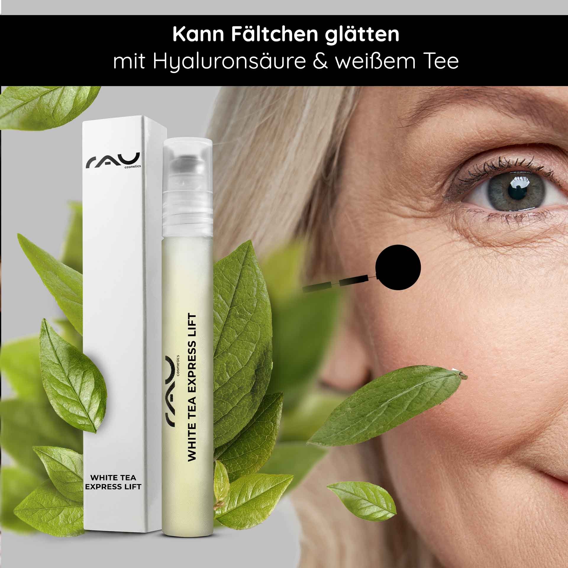 Nahaufnahme der Augenpartie nach der Anwendung des Lift Roll-Ons.