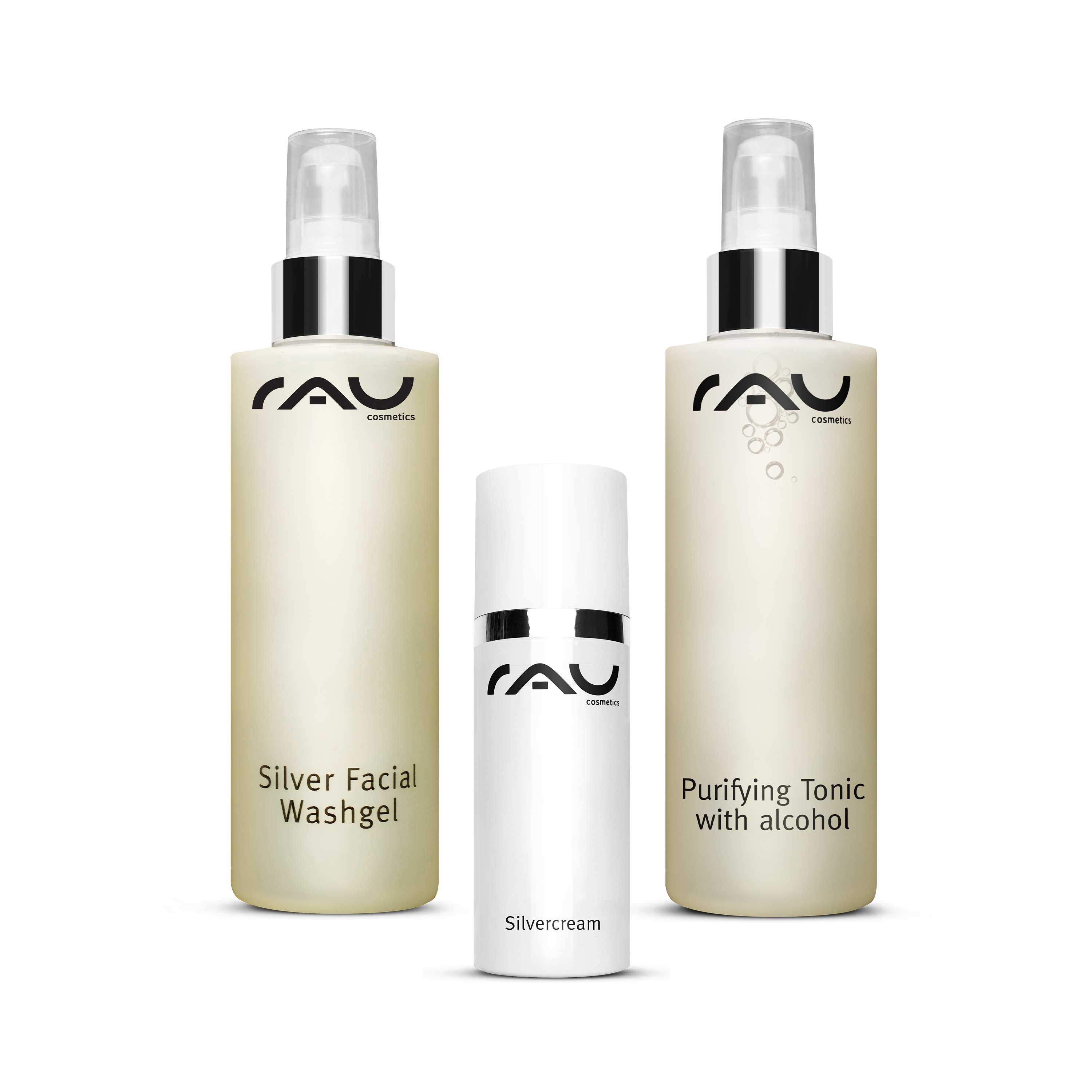 RAU Cosmetics 3er Set Purifying Tonic Tonic Silver Facial Washgel Silvercream unreine Haut Wirkstoffkosmetik Onlineshop
