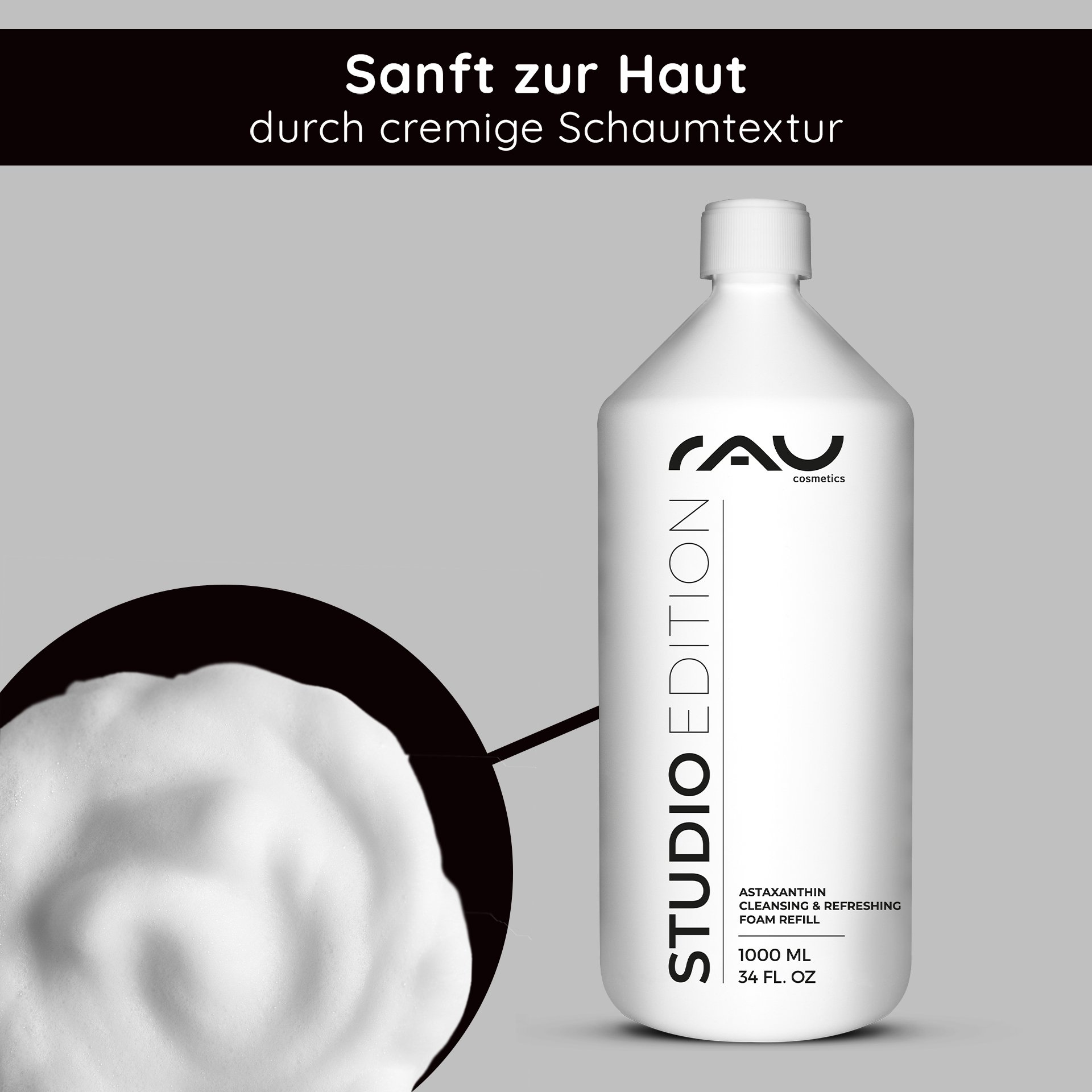 Lotion texture of the Astaxanthin Cleansing Foam for gentle facial cleansing.