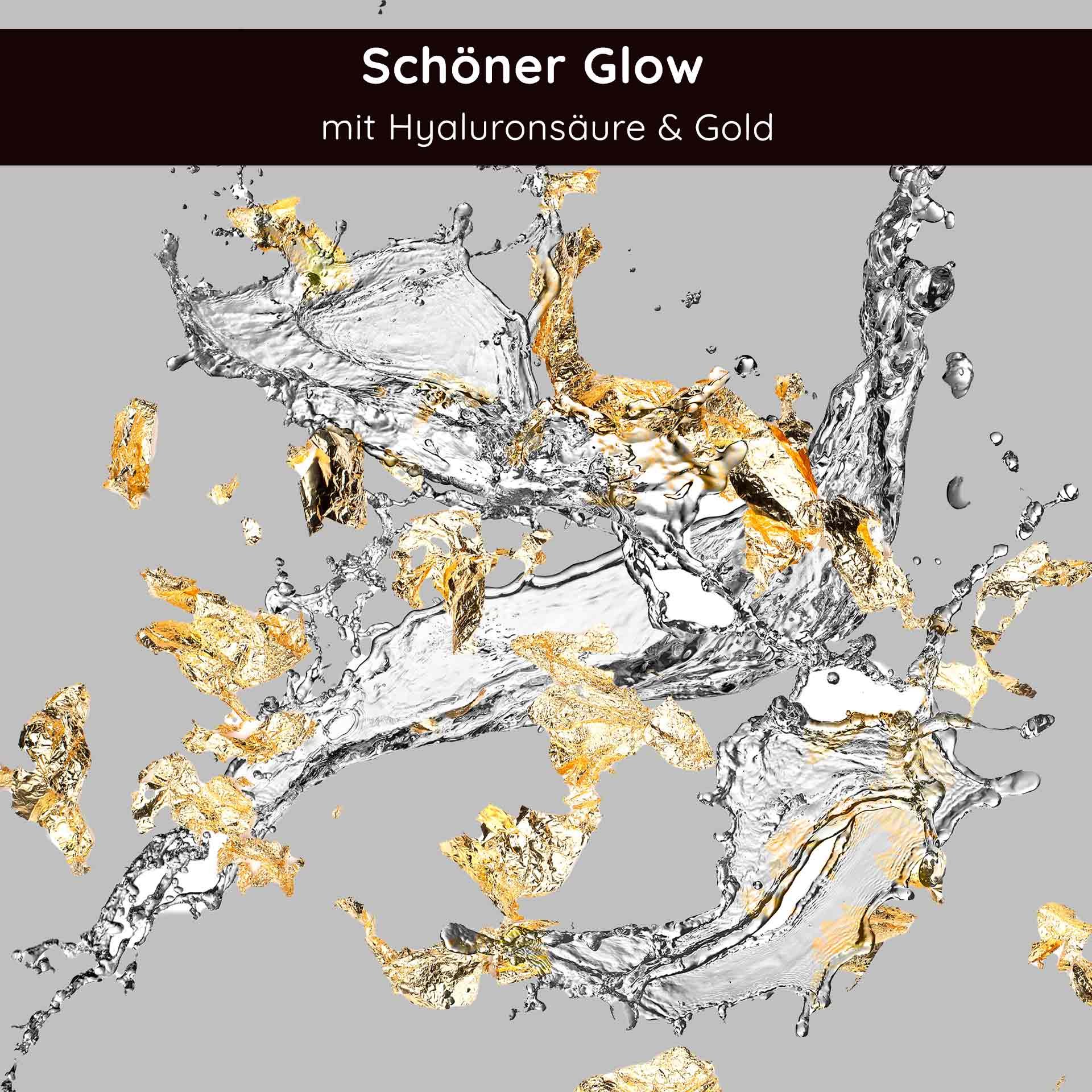 Schöner Glow mit Hyaluronsäure und 23kt Gold, luxuriöse Hautpflege, Anti-Aging-Serum, feuchtigkeitsspendend und strahlend.