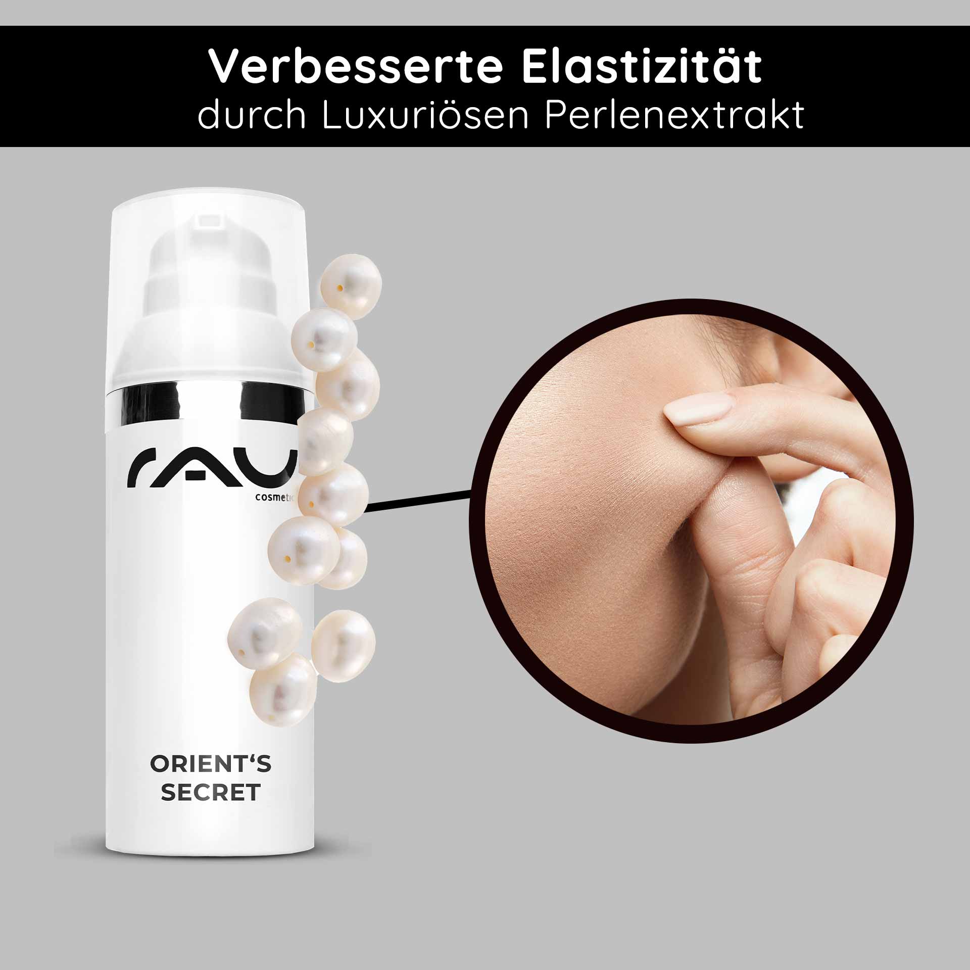 Orient's Secret 50 ml - Geischtscreme mit Amethyst-Pulver & Mandelöl Die Gesichtscreme Orient's Secret von RAU Cosmetics mit luxuriösem Perlenextrakt sorgt für verbesserte Elastizität und Hautstruktur und betont die Anti-Aging-Vorteile.