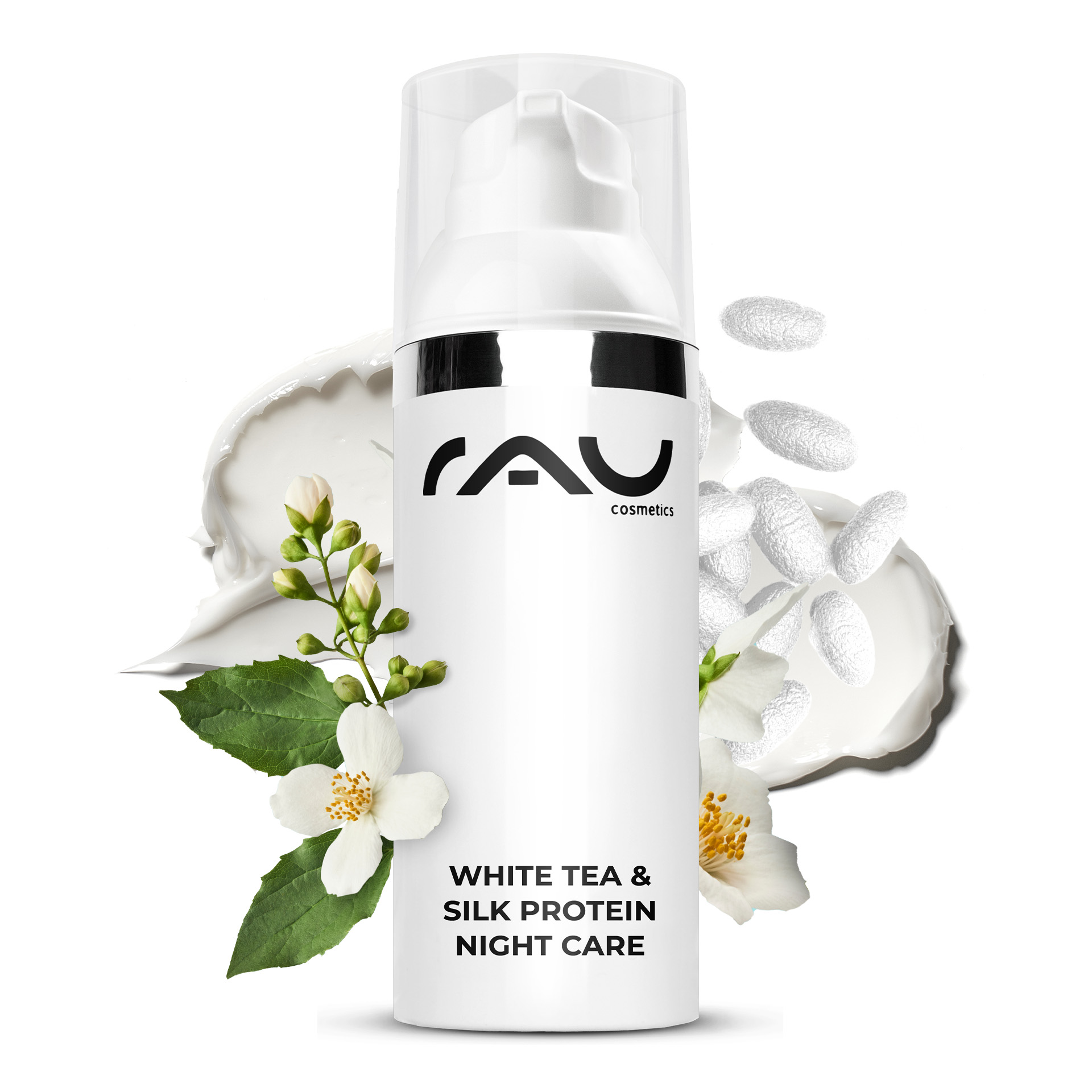 White Tea & Silk Protein Night Care 50 ml Nachtcreme Flasche, Shaker
