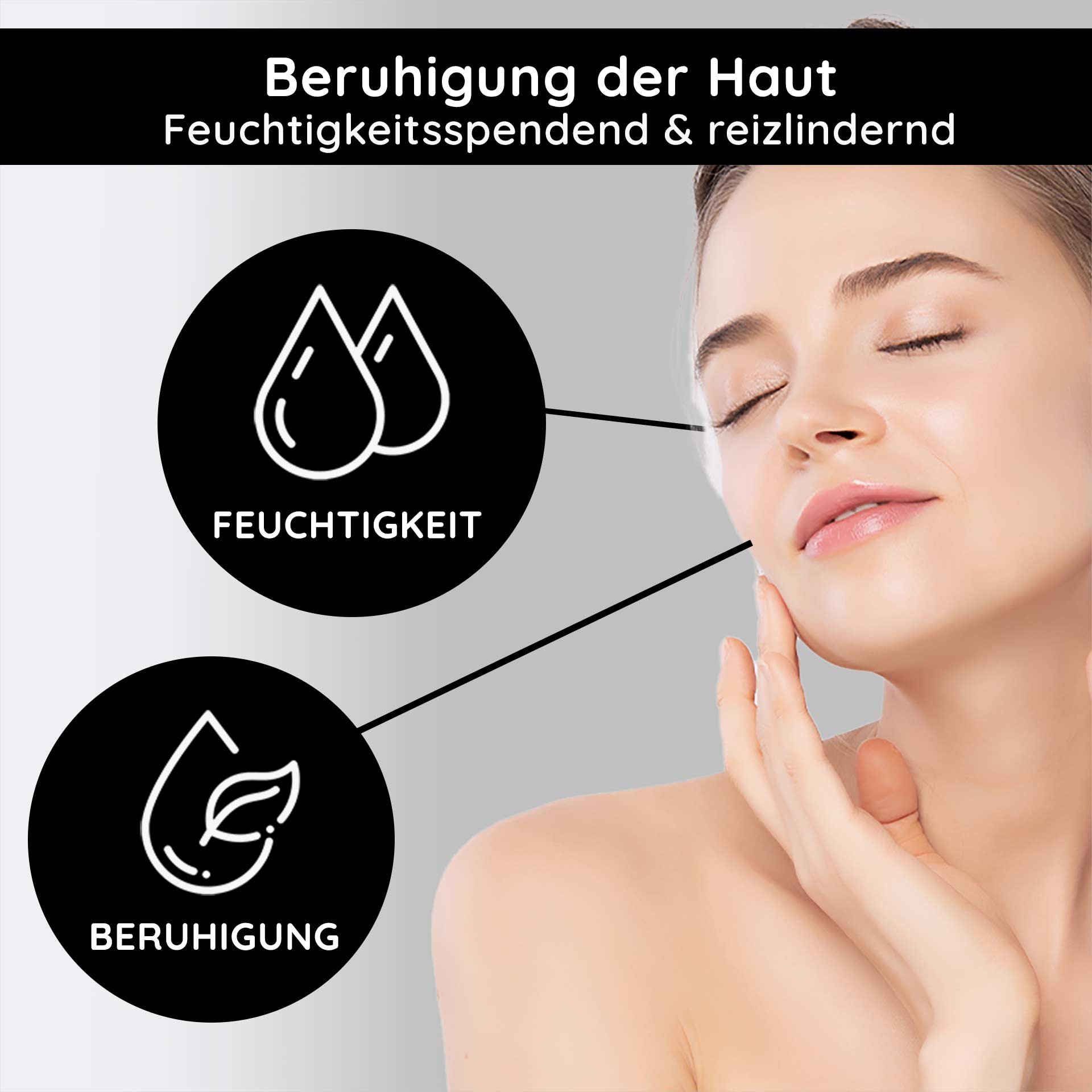 Detailansicht grüner Blätter des Osagedorns und stilisierter Silberpartikel neben der Flasche.