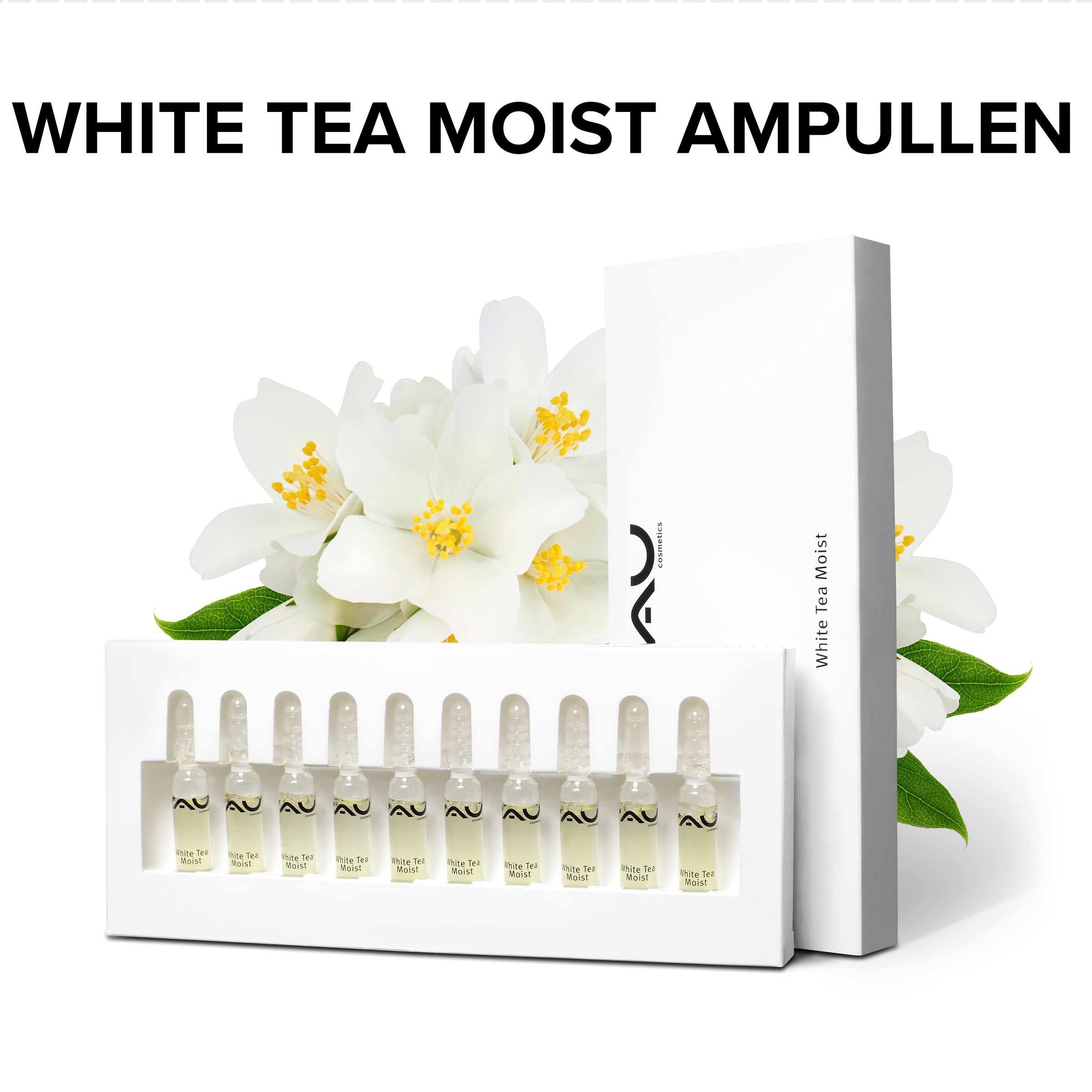 RAU White Tea Moist Ampullen 10 x 2 ml - Konzentrat mit Weißem Tee, Xanthan, Hyaluronsäure & Q10 weißer Tee Anti-Aging Gesichtsserum reife Haut