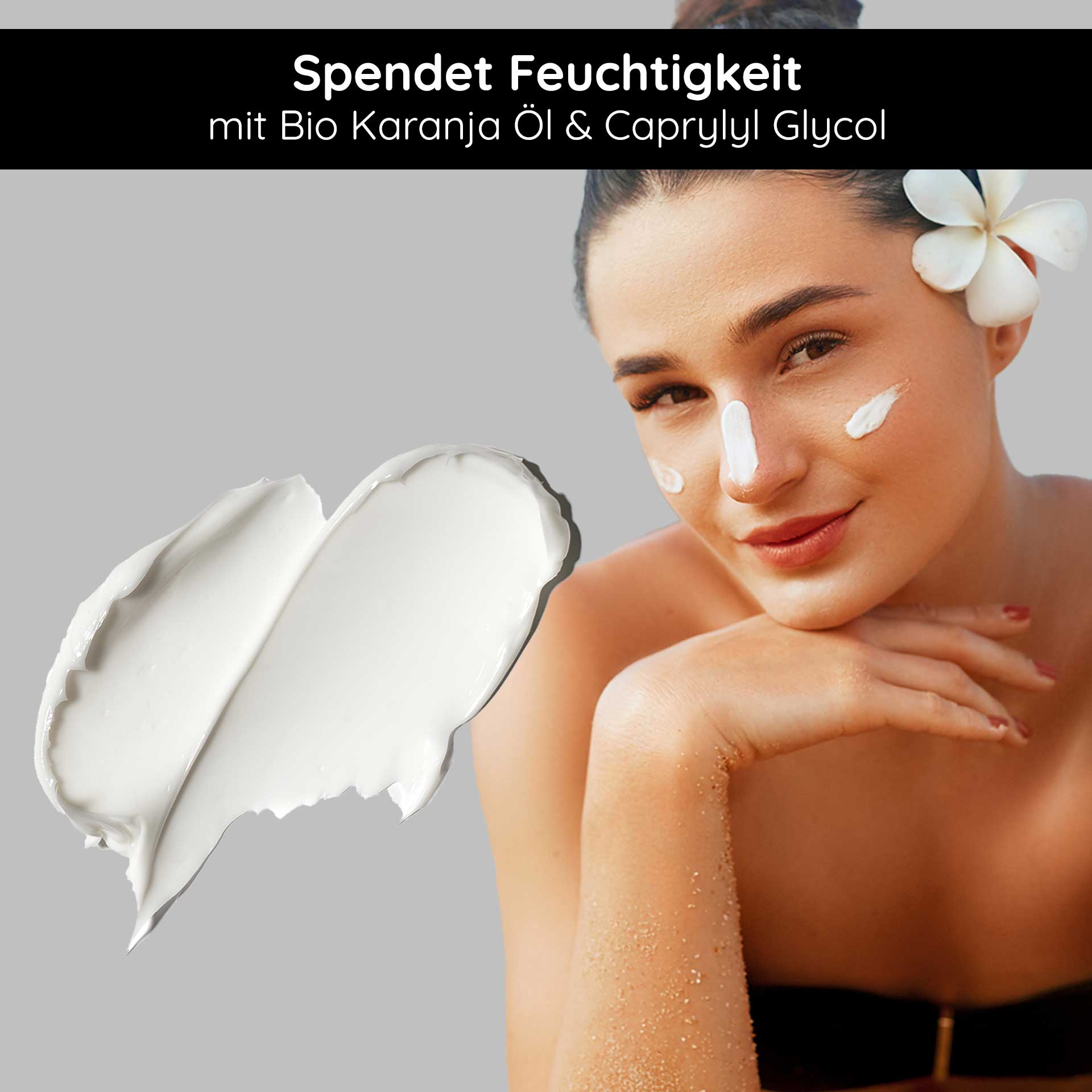 Sunscreen SPF 50 with Bio-Karanja Öl 75 ml - Sonnenschutz Sonnencreme SPF 50 mit Bio Karanja Öl, feuchtigkeitsspendende Textur, Anwendung auf Gesicht, Hautpflege, Anti-Aging.