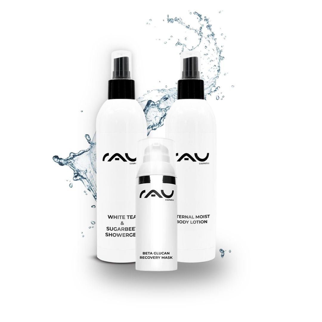 RAU Cosmetics Verwöhnset — Maske, Duschgel und Bodylotion in eleganter Geschenkverpackung
