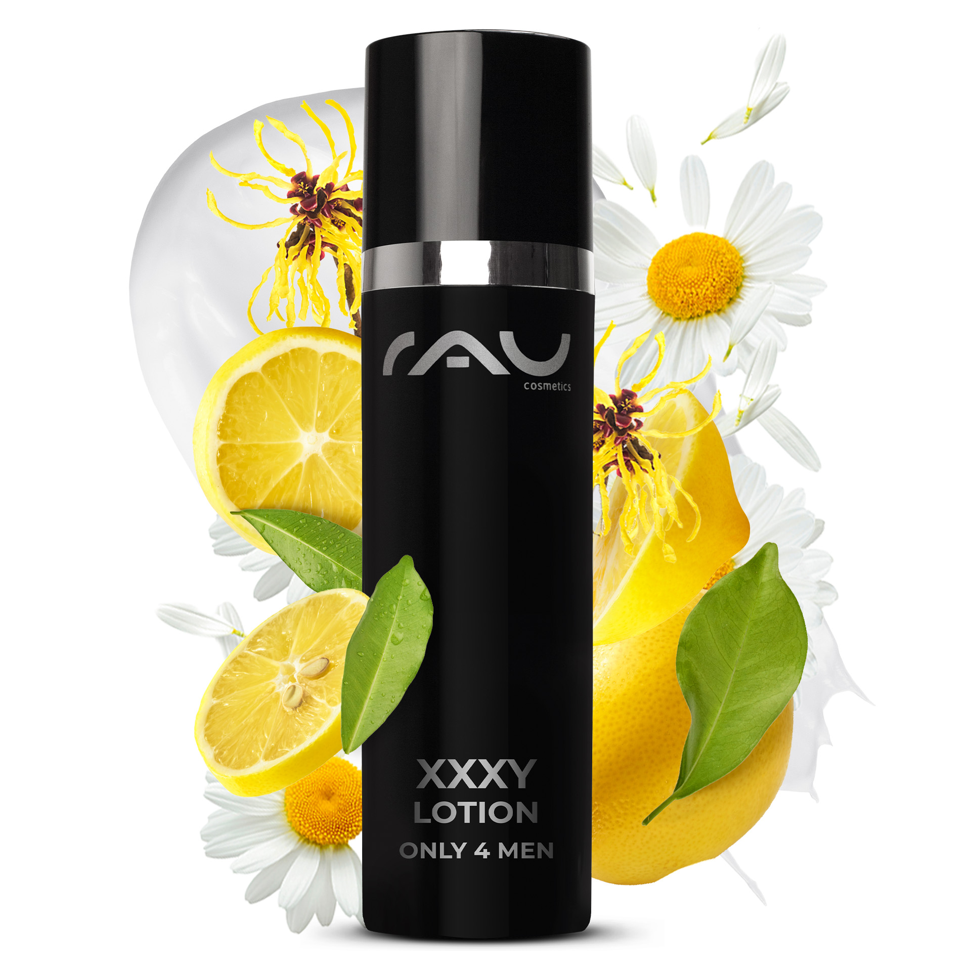 Gesichtscreme für Männer - Anti-Aging Creme für Ihn - Feuchtigkeitscreme Mann- XXXY Lotion only 4 men - RAU Cosmetics Kräuterig, Zitrusfrüchte, Flasche, Kosmetik, Parfüm