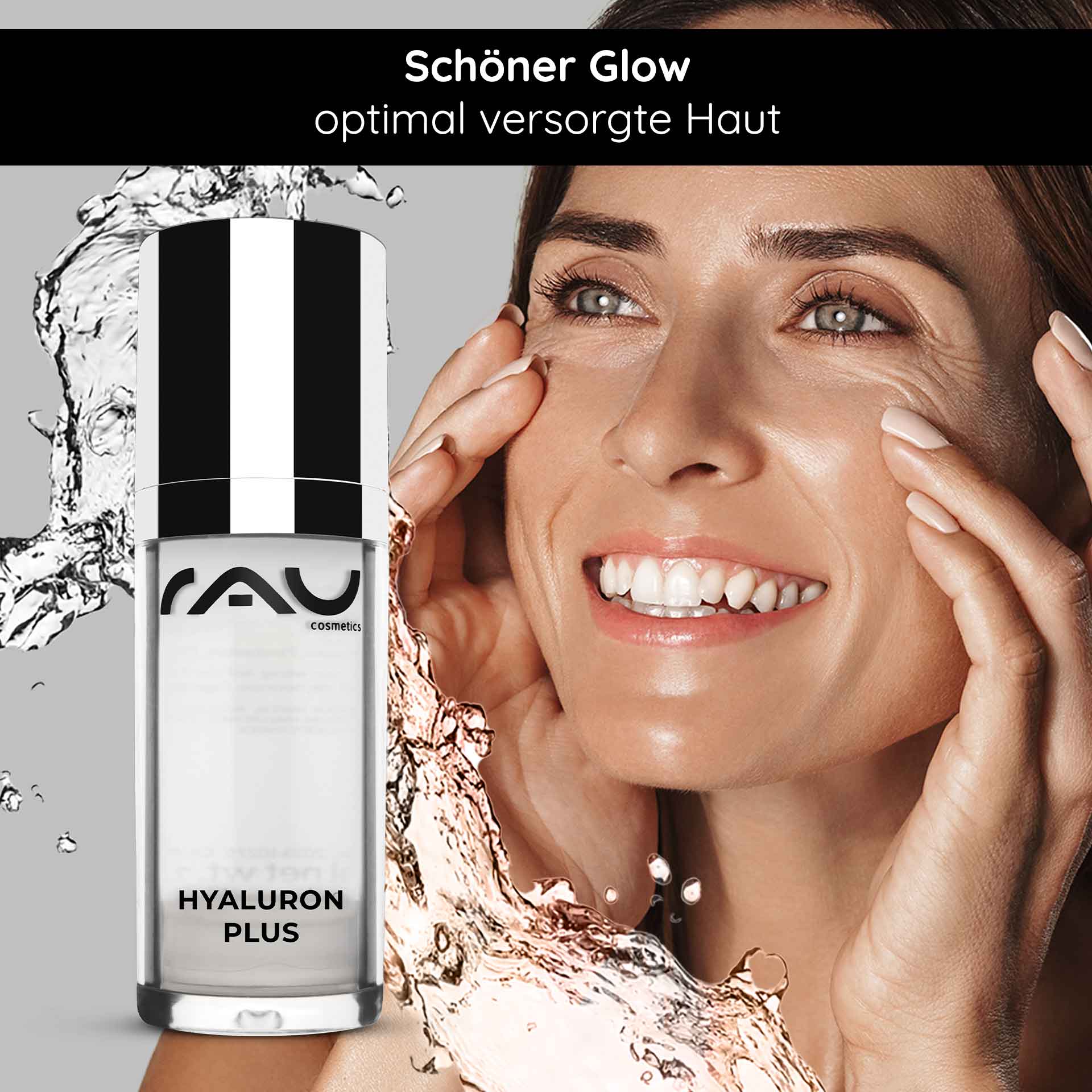 Hyaluron Plus 30 ml Sofortlifting Gel RAU Cosmetics Hyaluron Plus 30 ml – Gesichtsserum mit hoch- und niedermolekularer Hyaluronsäure für intensive Feuchtigkeit und Soforteffekt. Abbildung des Produkts in einem eleganten Airless-Spender mit transparentem Gel.