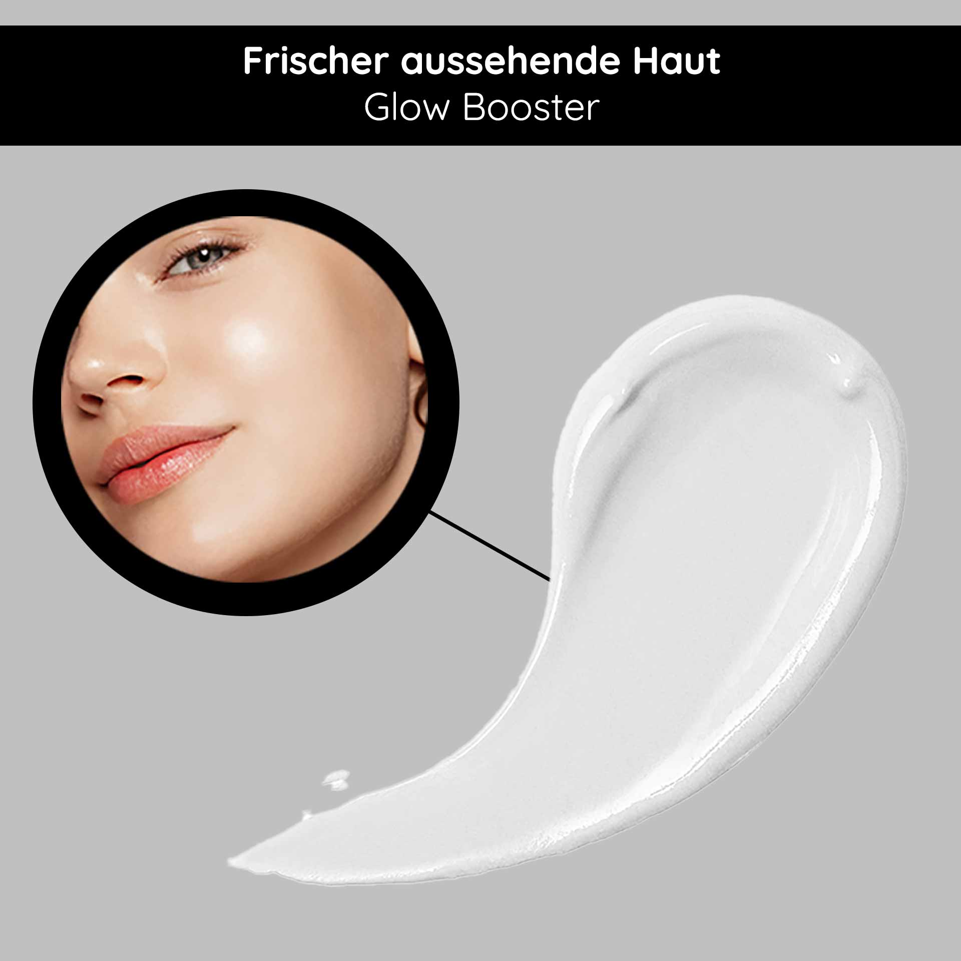 Hyaluron Cream SPF10 50 ml Gesichtscreme mit UV-Schutz für trockene Haut Frischer aussehende Haut mit Glow Booster, abgebildet durch strahlendes Hautbild und Creme-Textur.