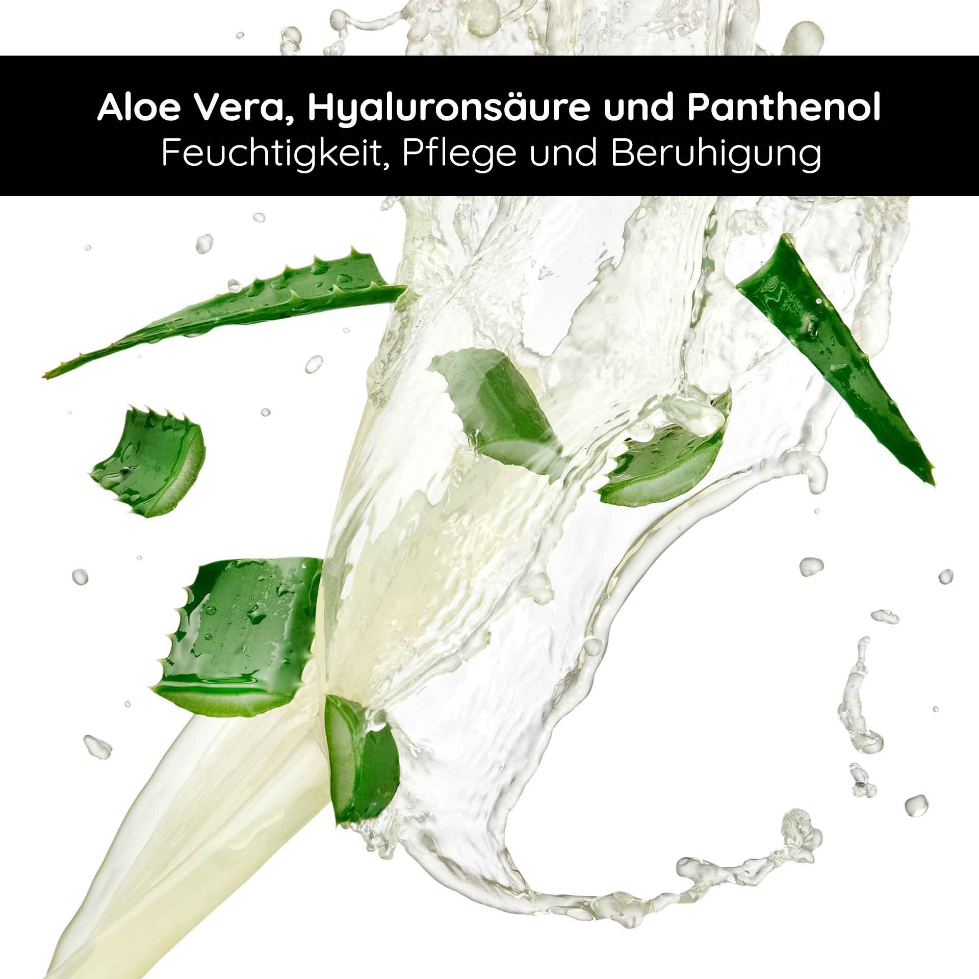 Self Tanner Face Serum  30 ml Natürlicher Selbstbräuner Aloe Vera, Hyaluronsäure und Panthenol in Wasser sprudelnd, symbolisiert Feuchtigkeit und Pflege für die Haut, passend zum RAU Cosmetics Selbstbräuner für ein natürliches Hautgefühl.