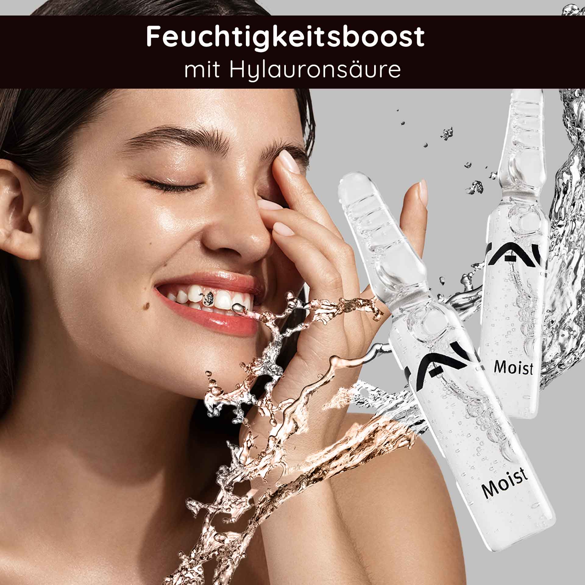Moist ampoules 7x2 ml incl. applicator Hyaluron Booster RAU Cosmetics Moist Ampullen – Feuchtigkeitsserum in Glasampullen, verpackt in einer Box mit Applikator, ideal für trockene und reife Haut.