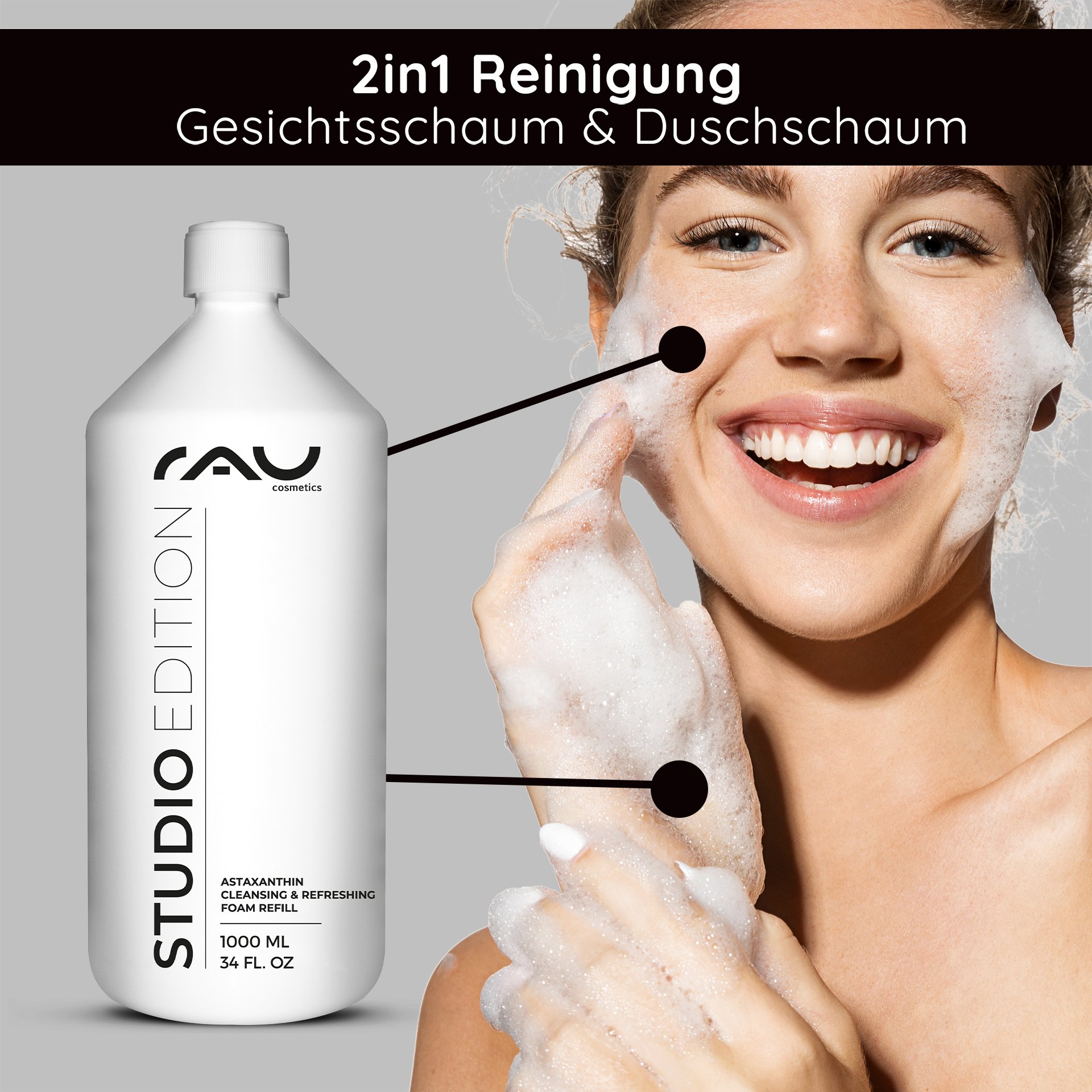 Large 1-liter bottle of the Astaxanthin Cleansing & Refreshing Foam.