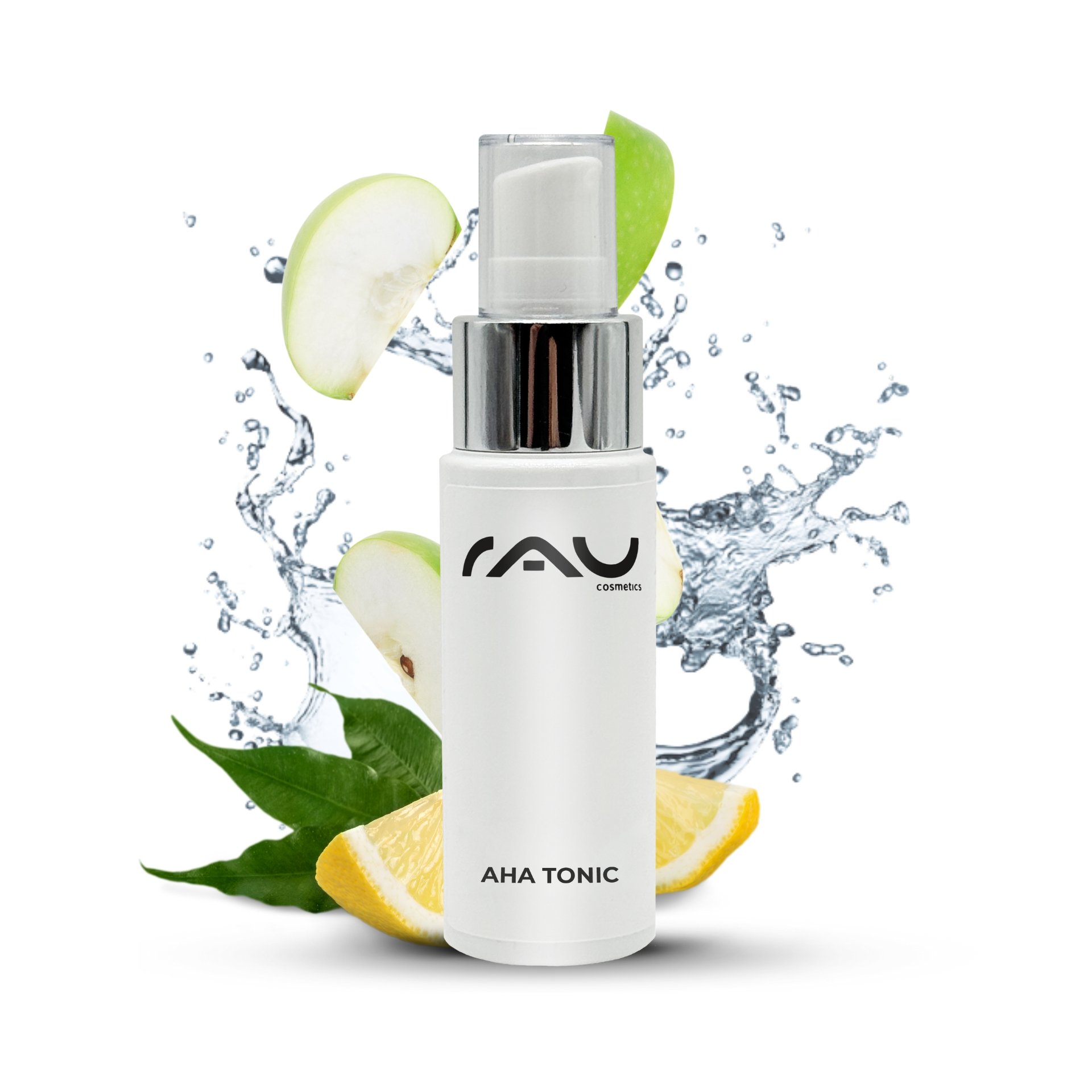 50ml Reiseflasche RAU Cosmetics AHA Tonic mit grünem Etikett.