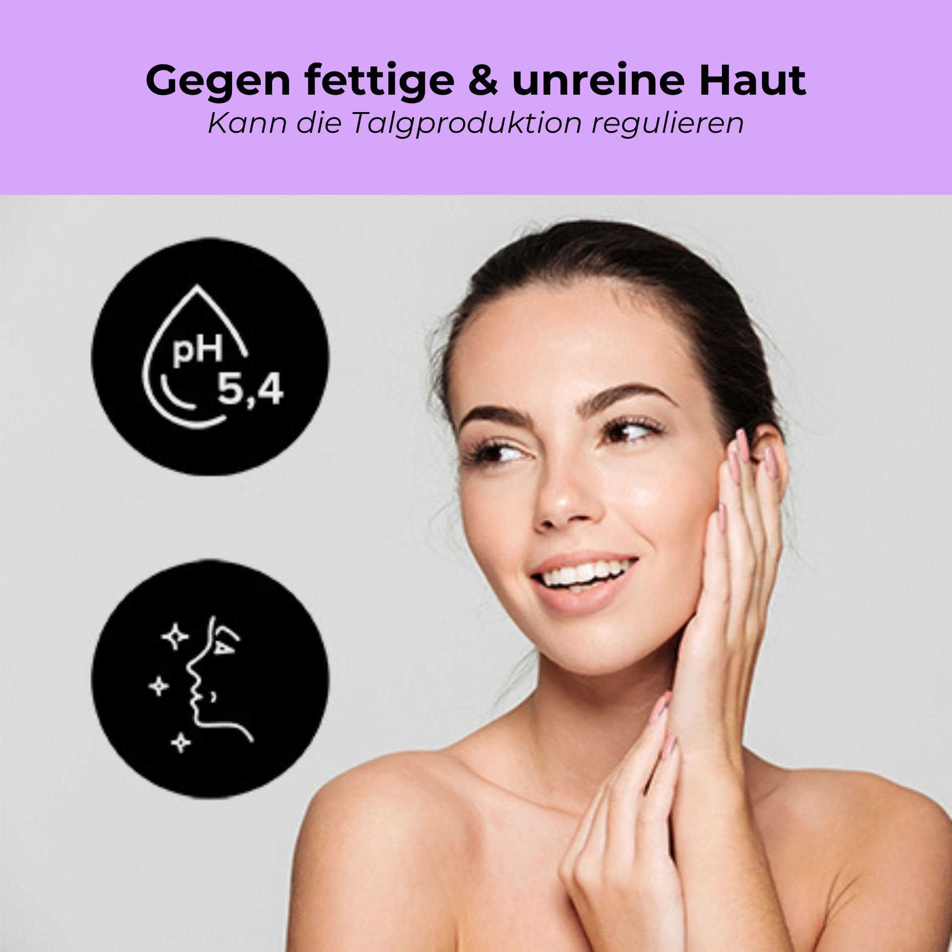 Reine Haut: Porträt einer Frau mit gepflegtem, mattiertem Teint nach der Reinigung mit der Purifying-Serie.
