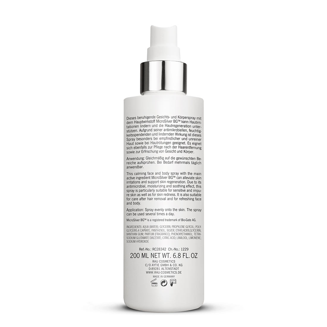 RAU Silver Face & Body Spray 200 ml mit Microsilver BG™ Gesicht und Körper Spray kolladiales Silber Hautpflege Wirkstoffkosmetik