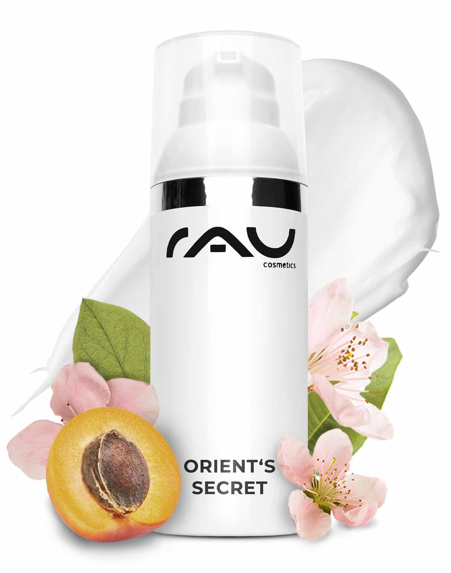 Orient's Secret 50 ml - Geischtscreme mit Amethyst-Pulver & Mandelöl RAU Cosmetics Orient's Secret Gesichtscremeflasche mit floralen Elementen und Pfirsich, fördert die Hautelastizität und Feuchtigkeitsversorgung für alle Hauttypen.