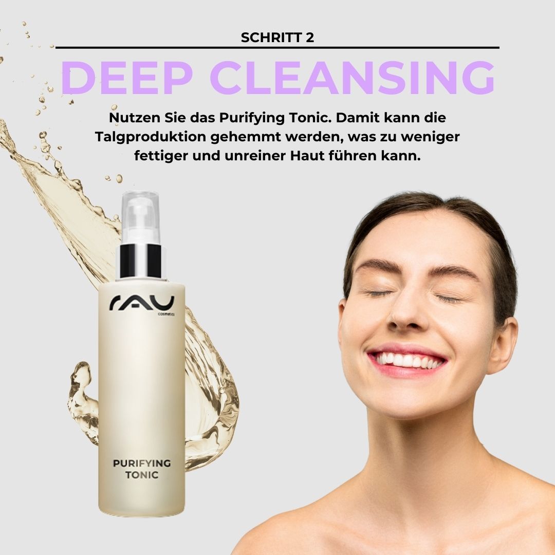 Basic care routine for impure oily skin RAU Cosmetics Pflegeset unreine, fettige Haut – Basis Routine mit Reinigungsgel, Spezial Tonic und Anti-Unreinheiten-Creme zur Regulierung von Talgproduktion und Porenverfeinerung