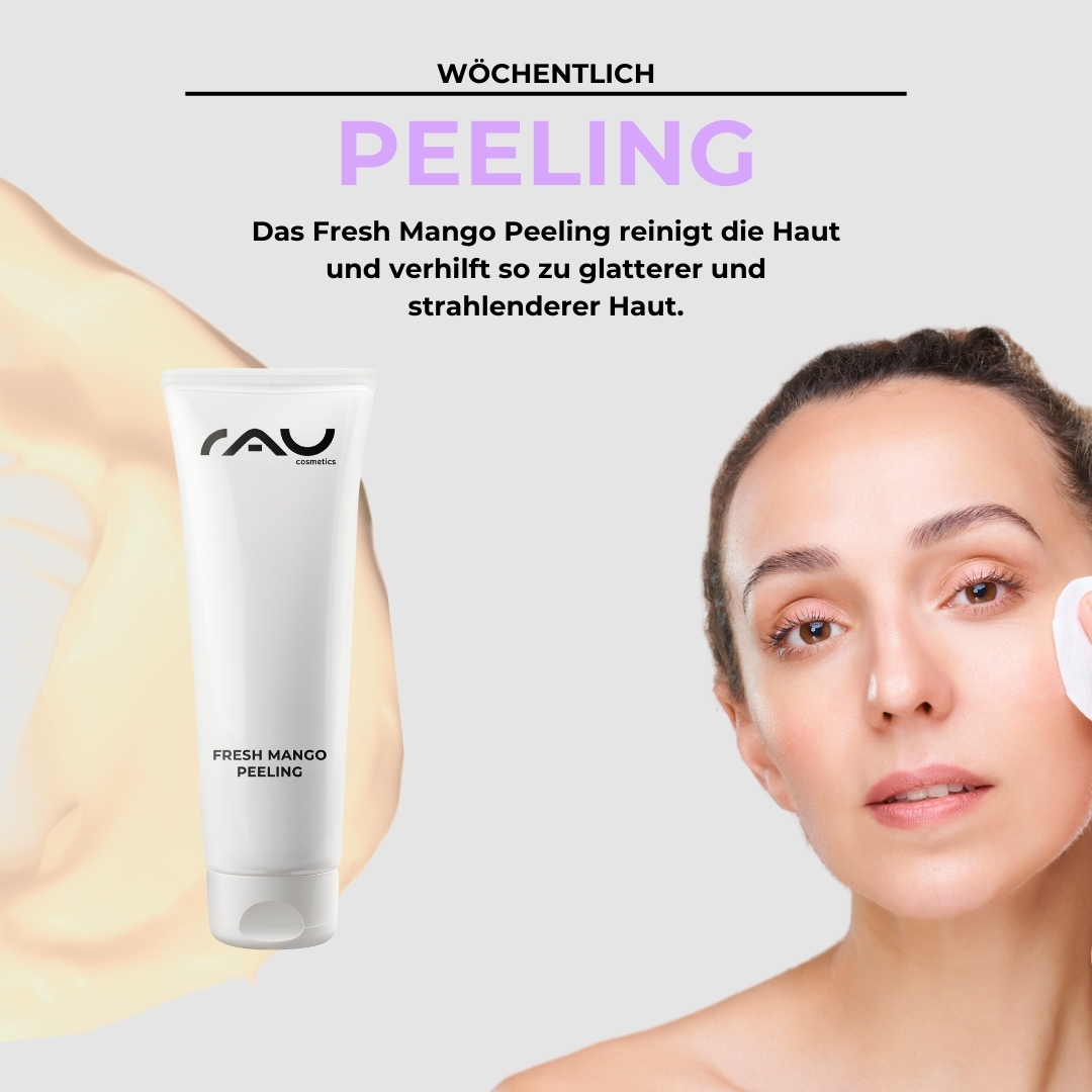 Professional care routine for dry skin RAU Cosmetics Profi-Pflegeroutine für trockene Haut – Enzympeeling mit Shea Butter und Squalane für sanfte Zellerneuerung und Feuchtigkeitsversorgung.
