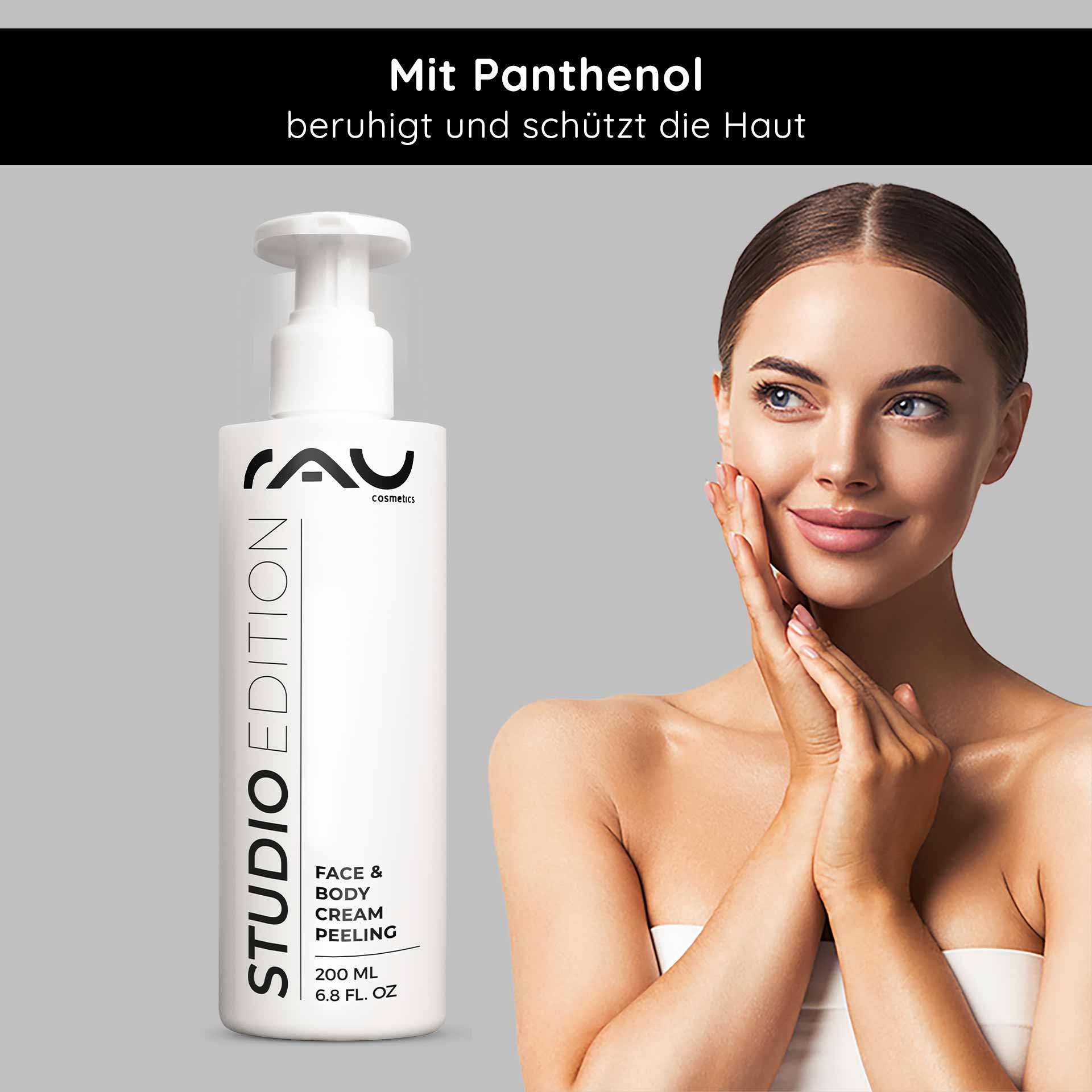 Face & Body Cream Peeling 200 ml Mechanisches Peeling „RAU Cosmetics Studio Edition Face & Body Cream Peeling 200 ml Kabinenware – mechanisches Gesichts- und Körperpeeling mit natürlichen Schleifpartikeln, Lecithin, Mandelöl, Allantoin & Panthenol“
