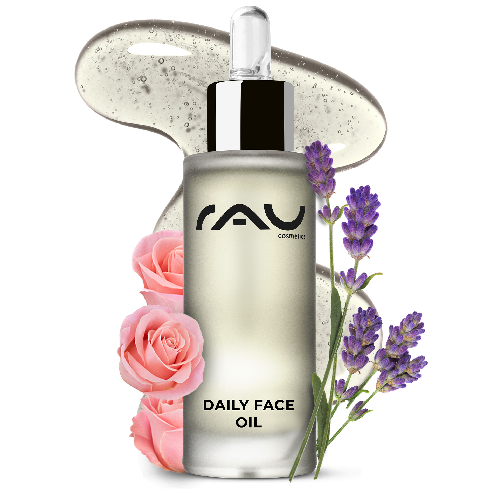 Daily Face Oil 30 ml Pflegendes Gesichts-Öl für die Nacht mit Lavendel Flasche, Blume, Rose, Kosmetik, Parfüm