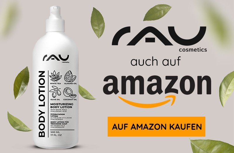 Weißer Körperlotion-Spender von RAU Cosmetics mit Hyaluron, weißem Tee und 500 ml.
