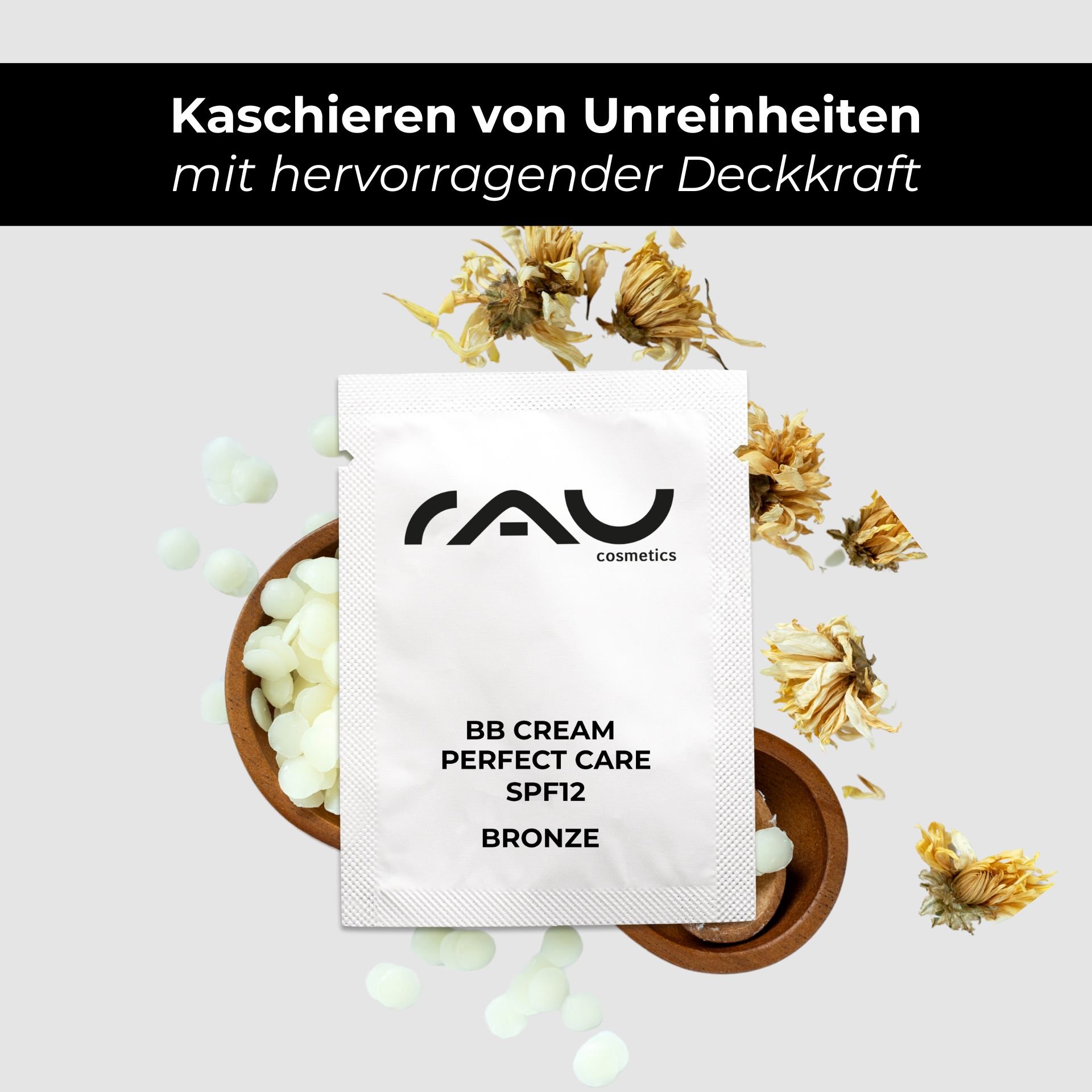 Texture sample of RAU BB Cream Perfect Care Bronze — Creamy consistency for an even complexion.