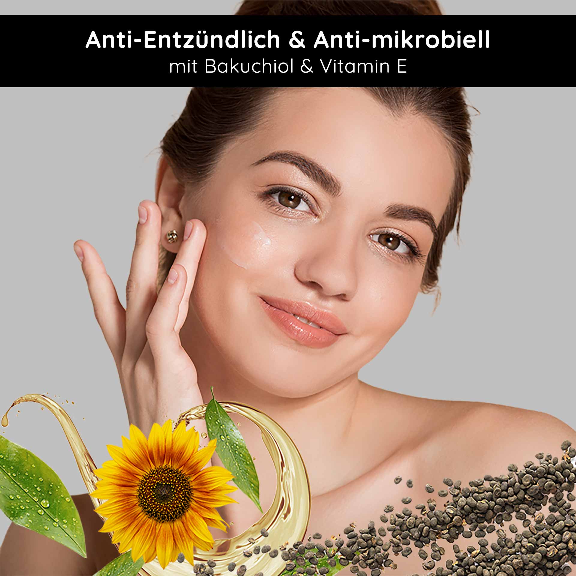 Bakuchiol & Vitamin E Daily Care Serum 100 ml Anti-Aging RAU Cosmetics Bakuchiol & Vitamin E Daily Care Serum – Produktabbildung des Anti-Aging-Serums in einem eleganten Airless-Spender mit sichtbarem Etikett und transparentem Hintergrund.