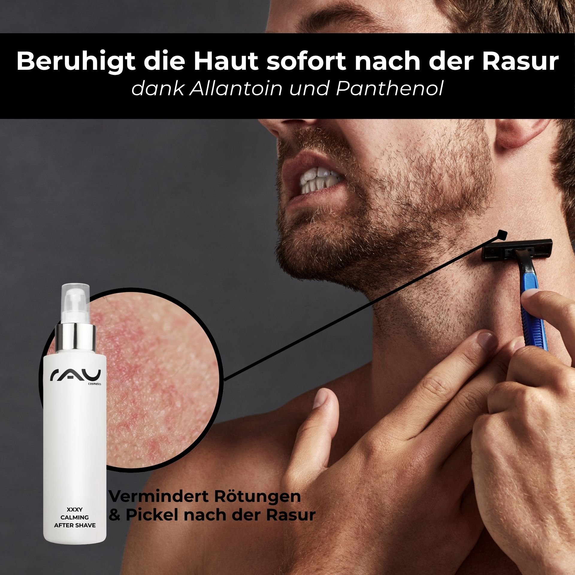 Mann genießt die pflegende Wirkung des XXXY After Shaves.