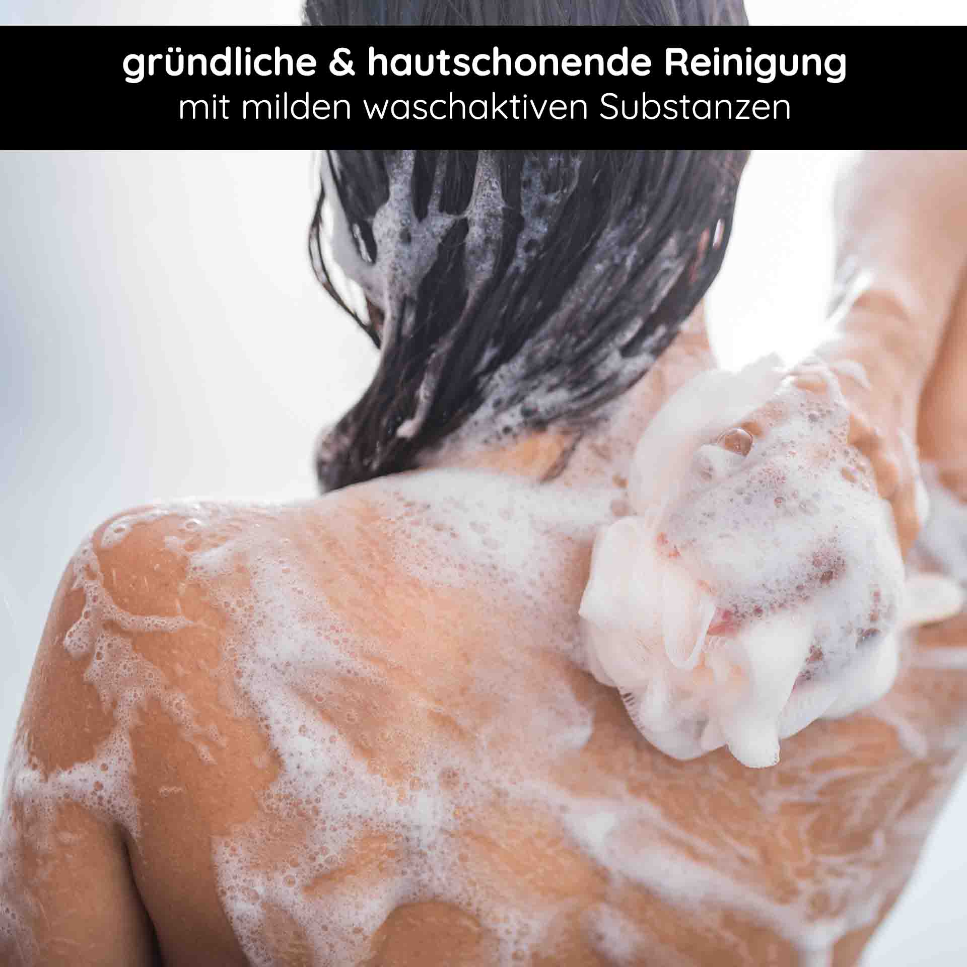 White Tea & Sugar Beet Shower Gel 500 ml Shower Gel Duschgel-Anwendung mit schäumendem Produkt auf der Haut, betont gründliche und hautschonende Reinigung, geeignet für Männer und Frauen.